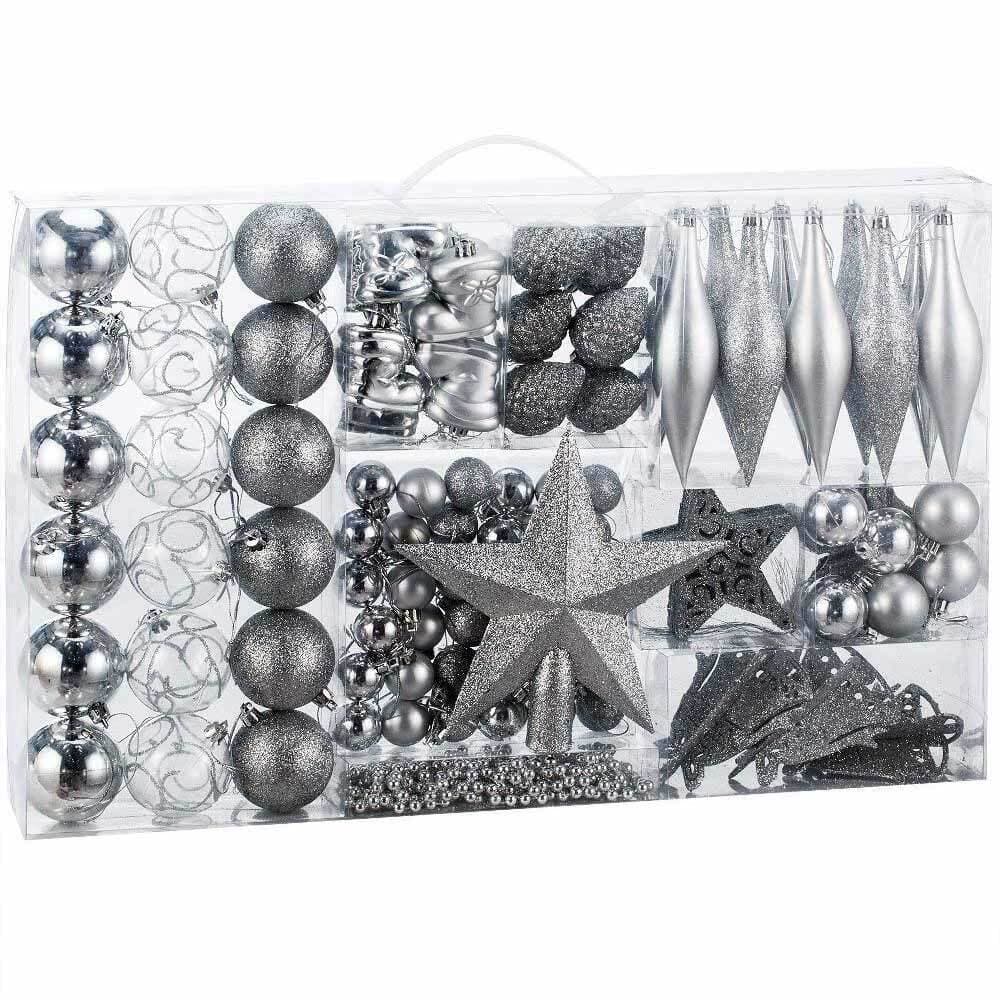 Addobbi Natalizi Albero 102 Pezzi Palline Silver Stelle Calze Pigne Decorazioni Natale in Palle e palline Danyx - Casoria, commercioVirtuoso.it