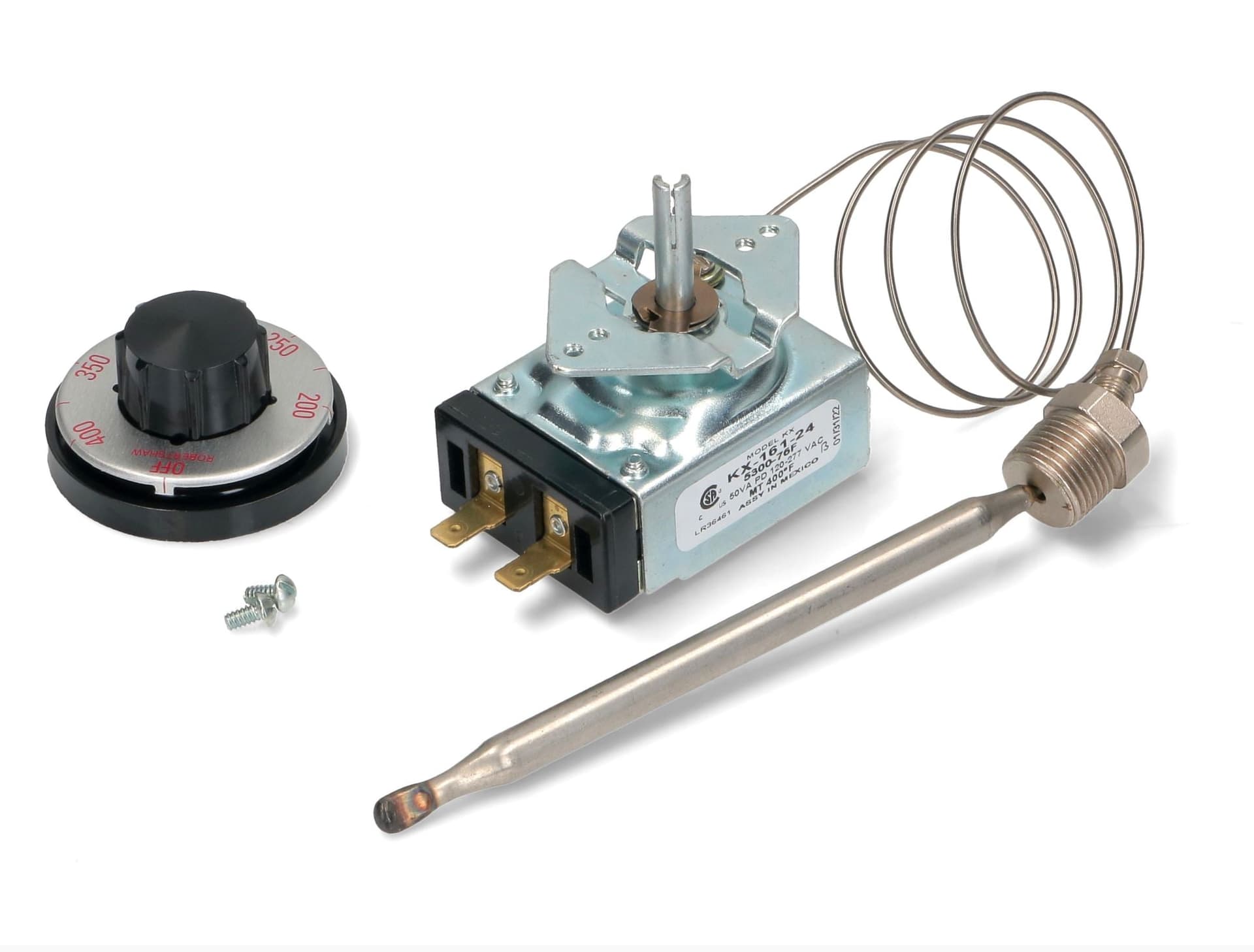TERMOSTATO FRIGGITRICE 93°-204°C Monofase . Sonda: 130mm, Ø8mm. Capillare: 570 in prodotto EuroStore07 - Alatri, commercioVirtuoso.it