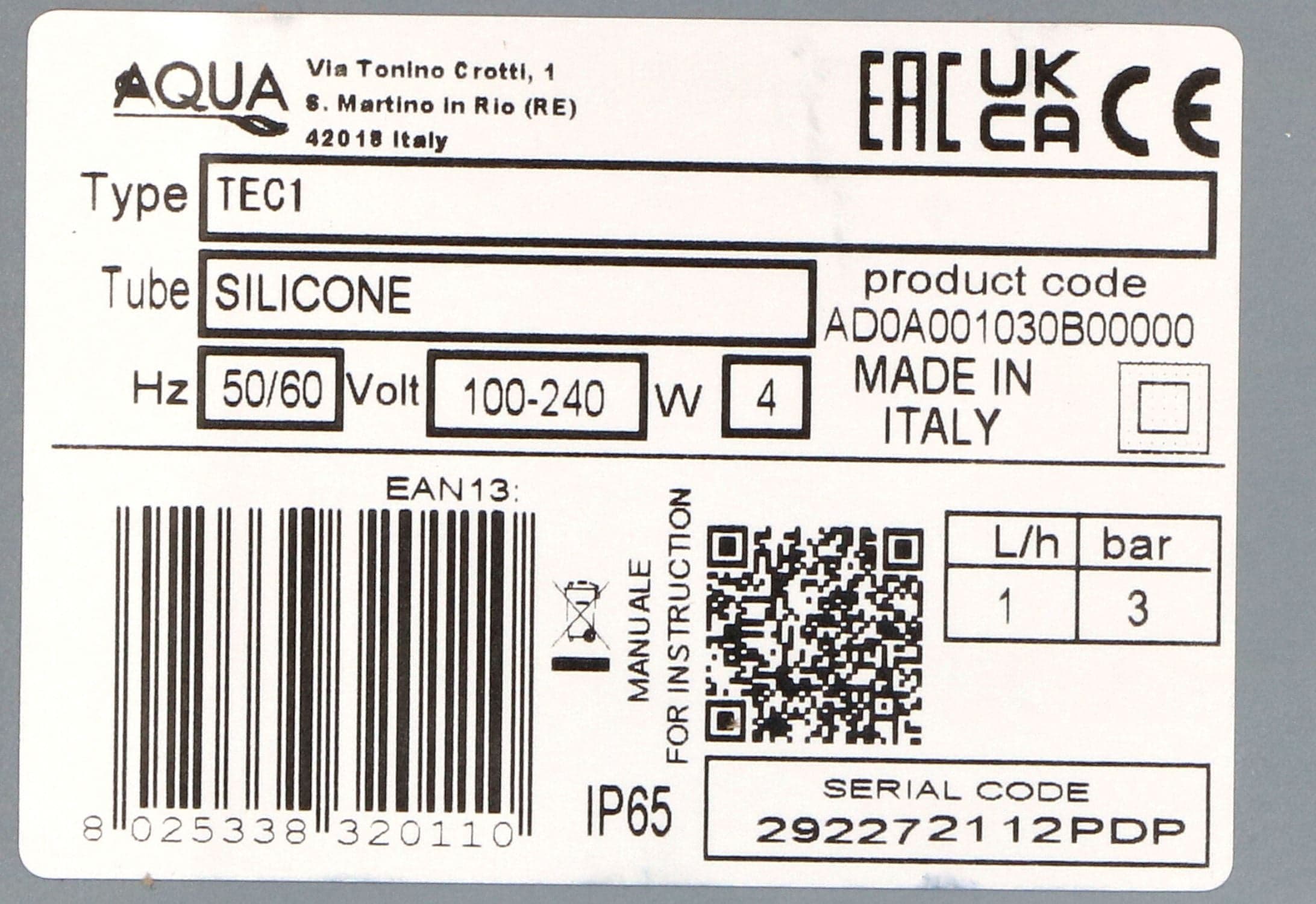 DOSATORE PERISTALTICO BRILLANTANTE 1 lt/h KIT AD0A001030B00000 LAVASTOVIGLIE in prodotto EuroStore07 - Alatri, commercioVirtuoso.it