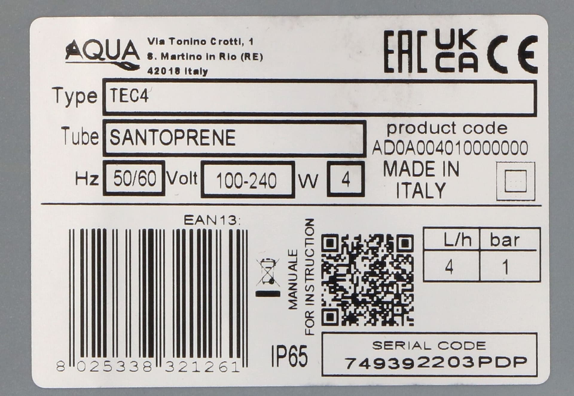 DOSATORE PERISTALTICO BRILLANTANTE 4 lt/h KIT AD0A004010000000 LAVASTOVIGLIE in prodotto EuroStore07 - Alatri, commercioVirtuoso.it