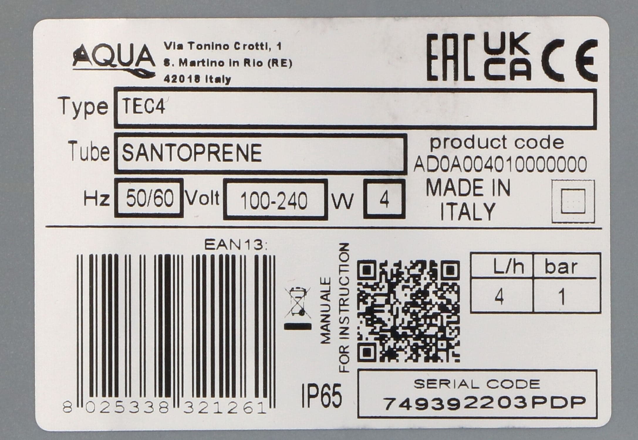 DOSATORE PERISTALTICO BRILLANTANTE 4 lt/h KIT AD0A004010000000 LAVASTOVIGLIE in prodotto EuroStore07 - Alatri, commercioVirtuoso.it