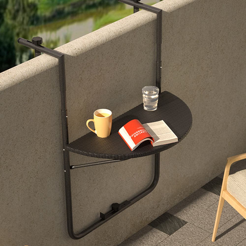Tavolino Balcone Pieghevole Metallo e Polyrattan 2 Porta Bicchieri Regolabile Nero in Tavolini da appoggio Danyx - Casoria, commercioVirtuoso.it