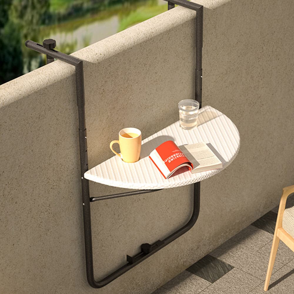 Tavolino Balcone Pieghevole Metallo e Polyrattan 2 Porta Bicchieri Regolabile Bianco in Tavolini da appoggio Danyx - Casoria, commercioVirtuoso.it