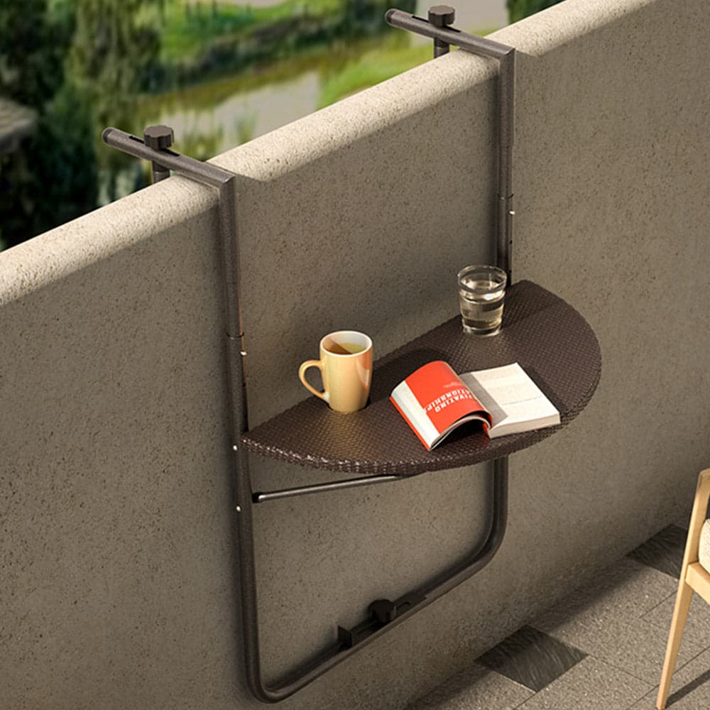 Tavolino Balcone Pieghevole Metallo e Polyrattan 2 Porta Bicchieri Regolabile Marrone in Tavolini da appoggio Danyx - Casoria, commercioVirtuoso.it