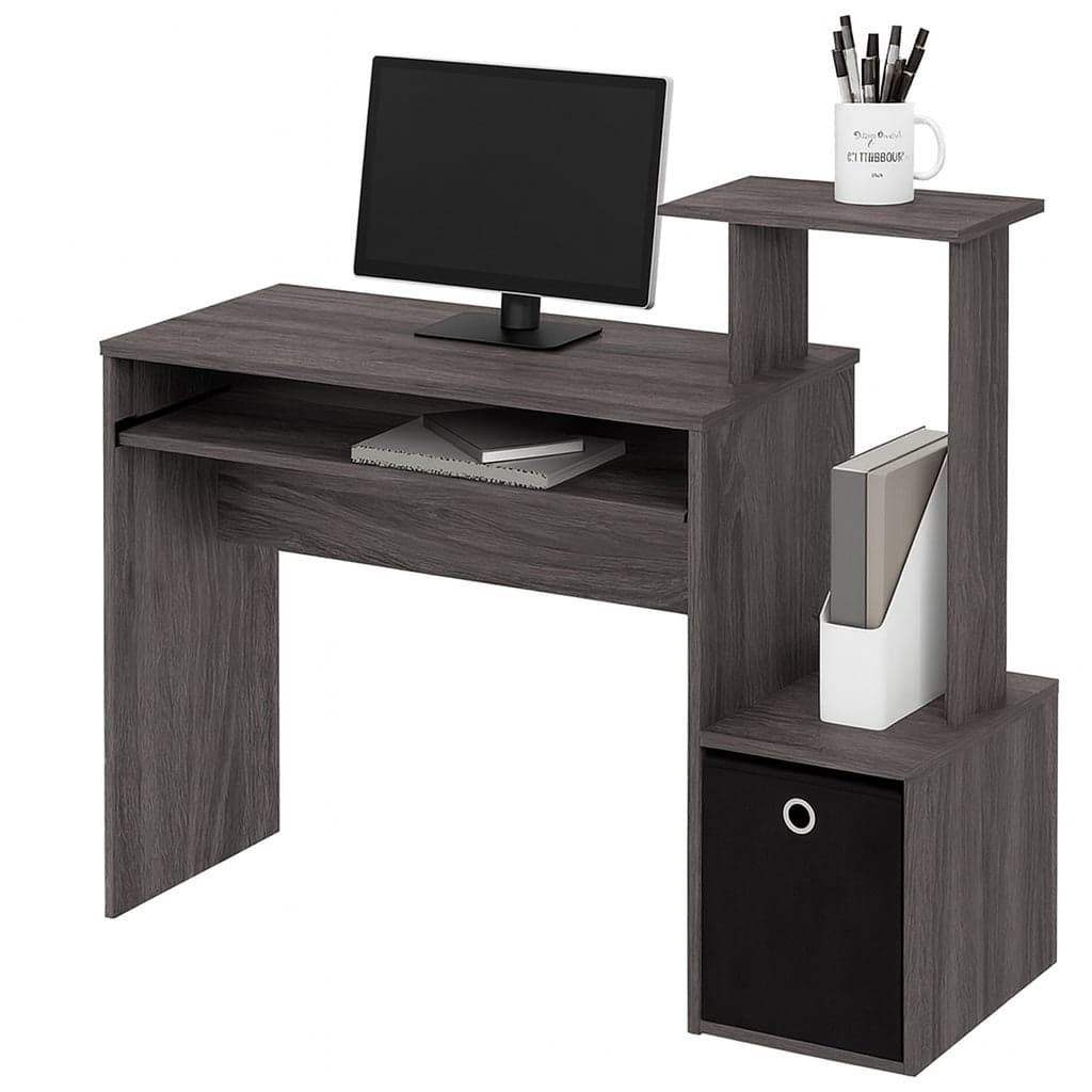 Scrivania con Cassetto in Tessuto Tavolo Porta PC Computer con Mensola Grigio