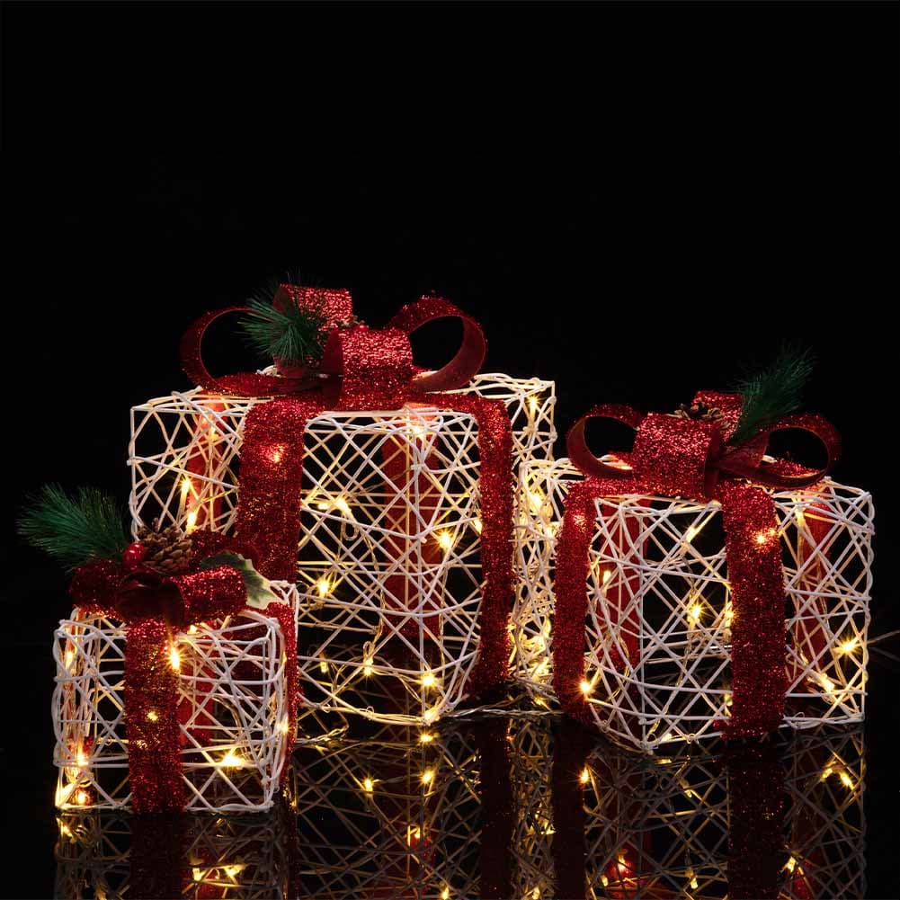 Set 3 Pacchi Regalo Natale Luminosi Bianco Rosso LED Decorazione Interno Esterno in Oggettistica Danyx - Casoria, commercioVirtuoso.it