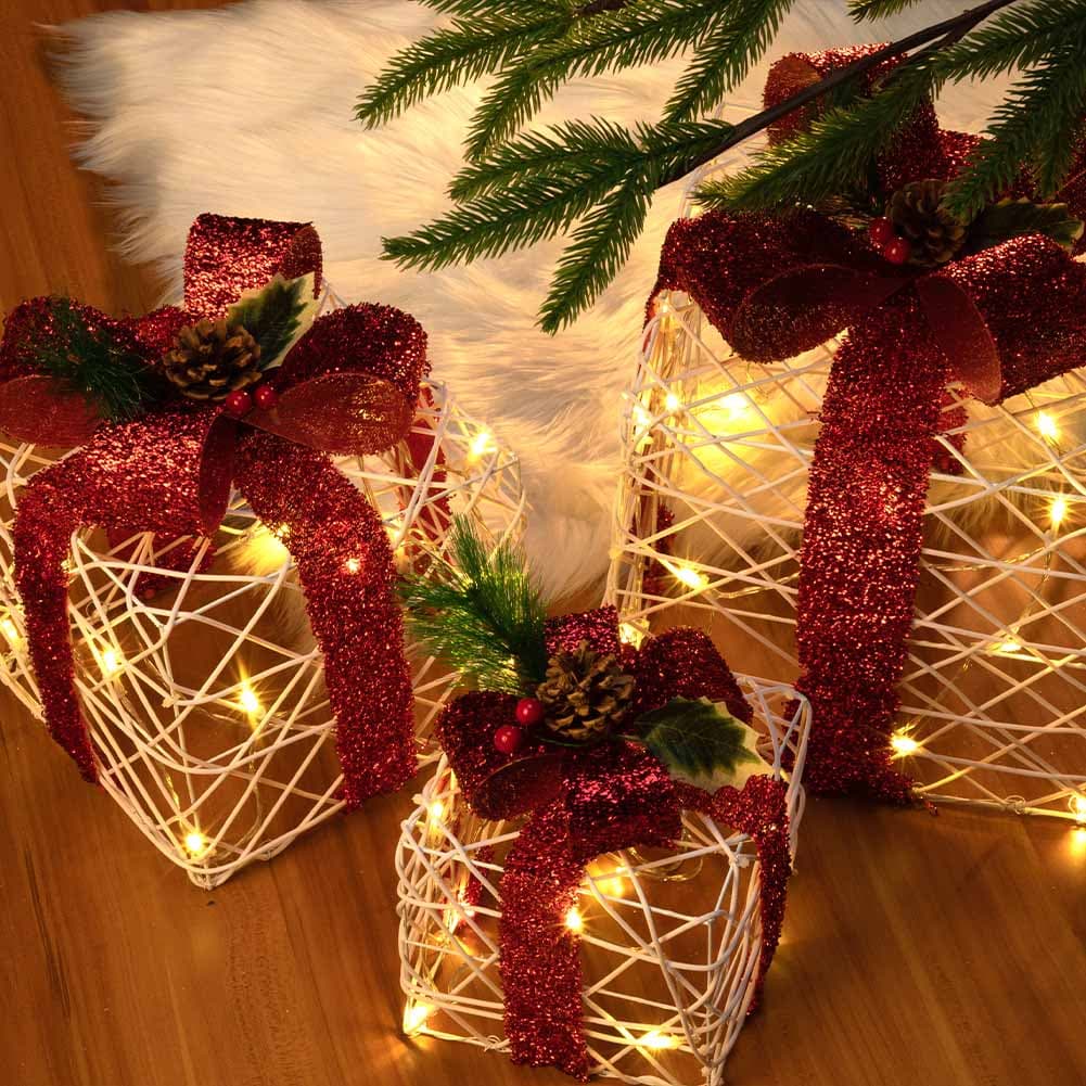 Set 3 Pacchi Regalo Natale Luminosi Bianco Rosso LED Decorazione Interno Esterno in Oggettistica Danyx - Casoria, commercioVirtuoso.it