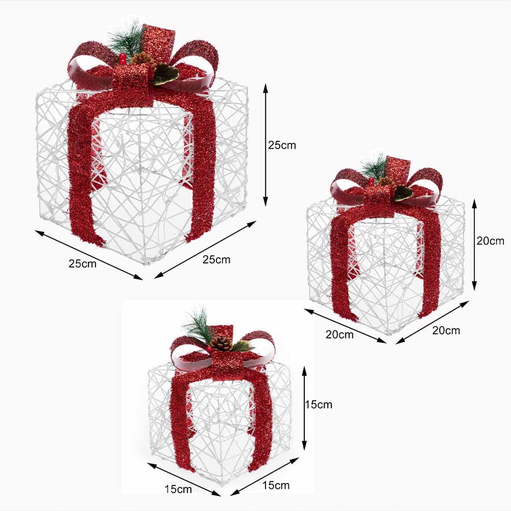 Set 3 Pacchi Regalo Natale Luminosi Bianco Rosso LED Decorazione Interno Esterno in Oggettistica Danyx - Casoria, commercioVirtuoso.it
