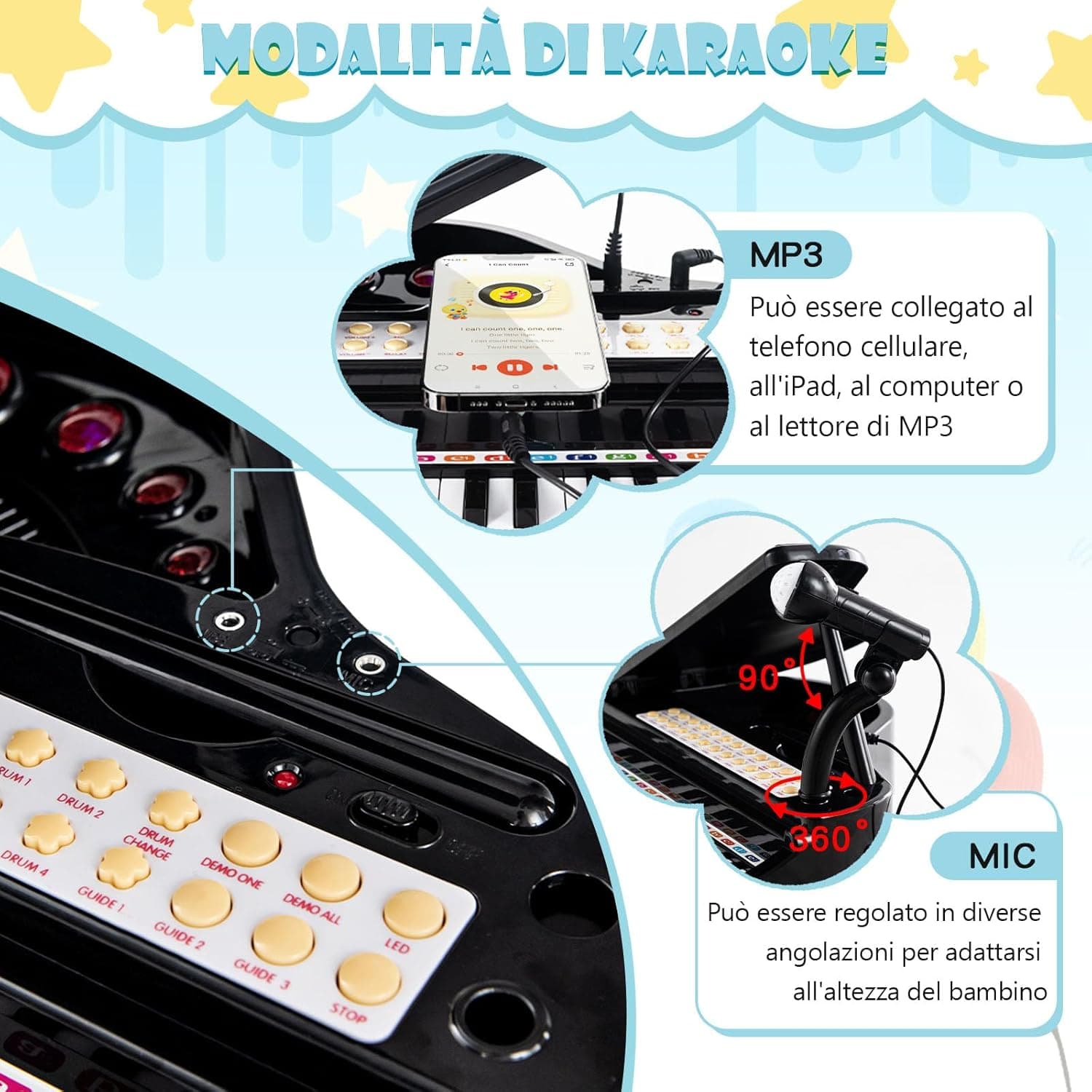 Tastiera Musicale Giocattolo Pianoforte per Bambini Nero 31 Tasti e Microfono in Pianoforti e tastiere Esplodia - Napoli, commercioVirtuoso.it