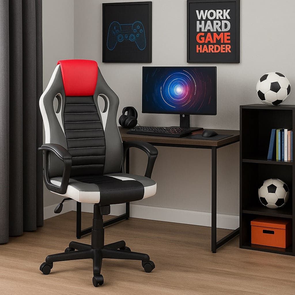 Sedia Gaming Ufficio Poltrona Scrivania Ergonomica Regolabile Girevole Rosso Grigio Nero in Sedie da scrivania Danyx - Casoria, commercioVirtuoso.it