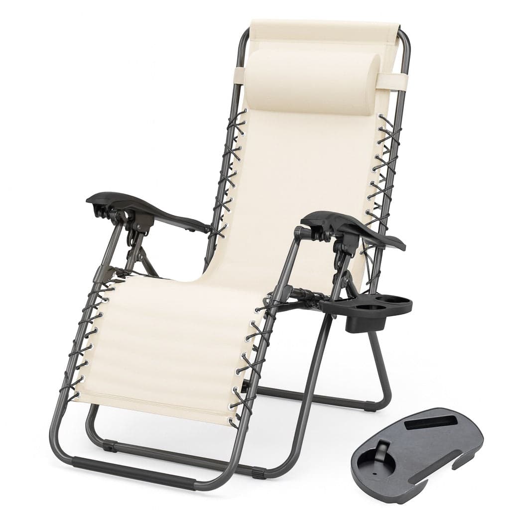 Sedia Poltrona Giardino Gravità Zero Pieghevole Acciaio Oxford con Vassoio Laterale Beige in Sedie per tavolo da giardino Danyx - Casoria, commercioVirtuoso.it