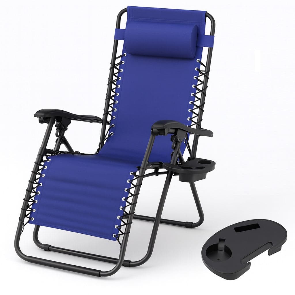 Sedia Poltrona Giardino Gravità Zero Pieghevole Acciaio Oxford con Vassoio Laterale Blu in Lettini Danyx - Casoria, commercioVirtuoso.it