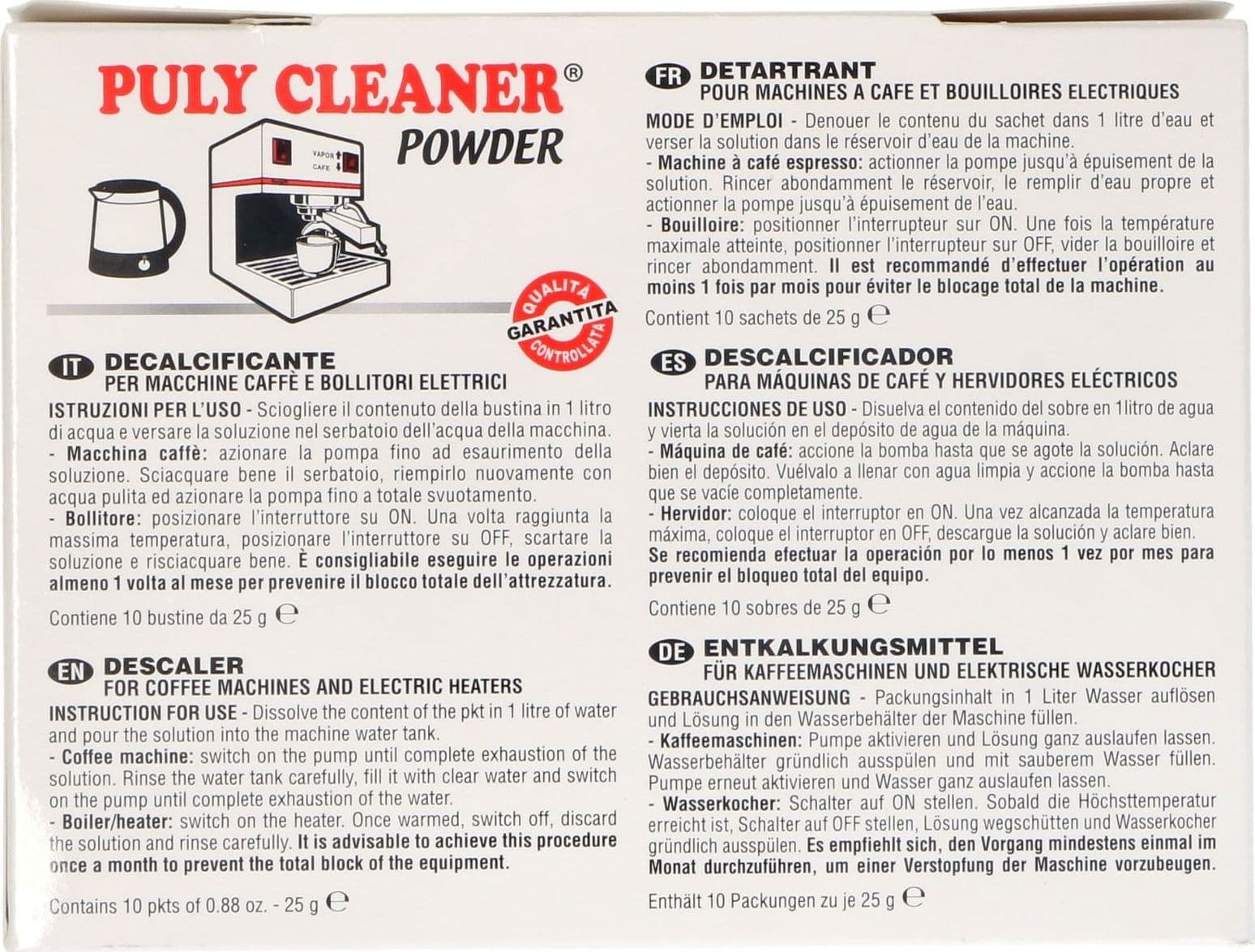 DETERGENTE MACCHINA DA CAFFÈ PULY CLEANER 10pz X 25gr UNIVERSALE in prodotto EuroStore07 - Alatri, commercioVirtuoso.it