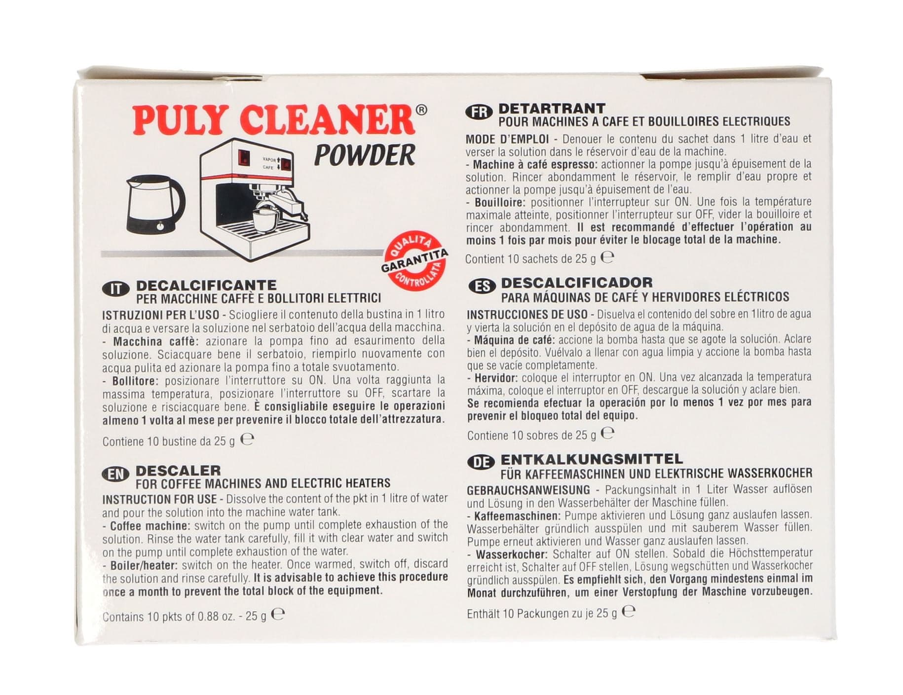 DETERGENTE MACCHINA DA CAFFÈ PULY CLEANER 10pz X 25gr UNIVERSALE in prodotto EuroStore07 - Alatri, commercioVirtuoso.it