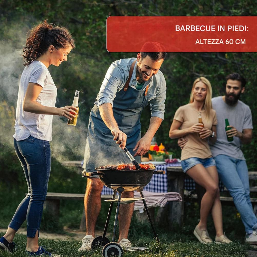 Barbecue a Carbone con Ruote BBQ Rotondo in Acciaio con Valvola di Ventilazione in Barbecue a carbone Esplodia - Napoli, commercioVirtuoso.it