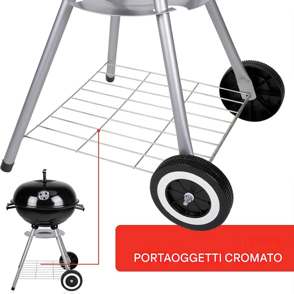 Barbecue a Carbone con Ruote BBQ Rotondo in Acciaio con Valvola di Ventilazione in Barbecue a carbone Esplodia - Napoli, commercioVirtuoso.it