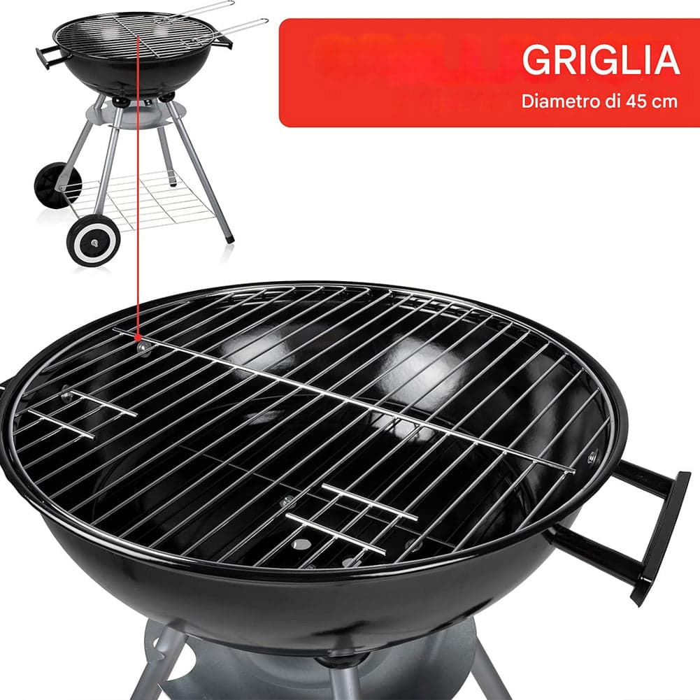Barbecue a Carbone con Ruote BBQ Rotondo in Acciaio con Valvola di Ventilazione in Barbecue a carbone Esplodia - Napoli, commercioVirtuoso.it