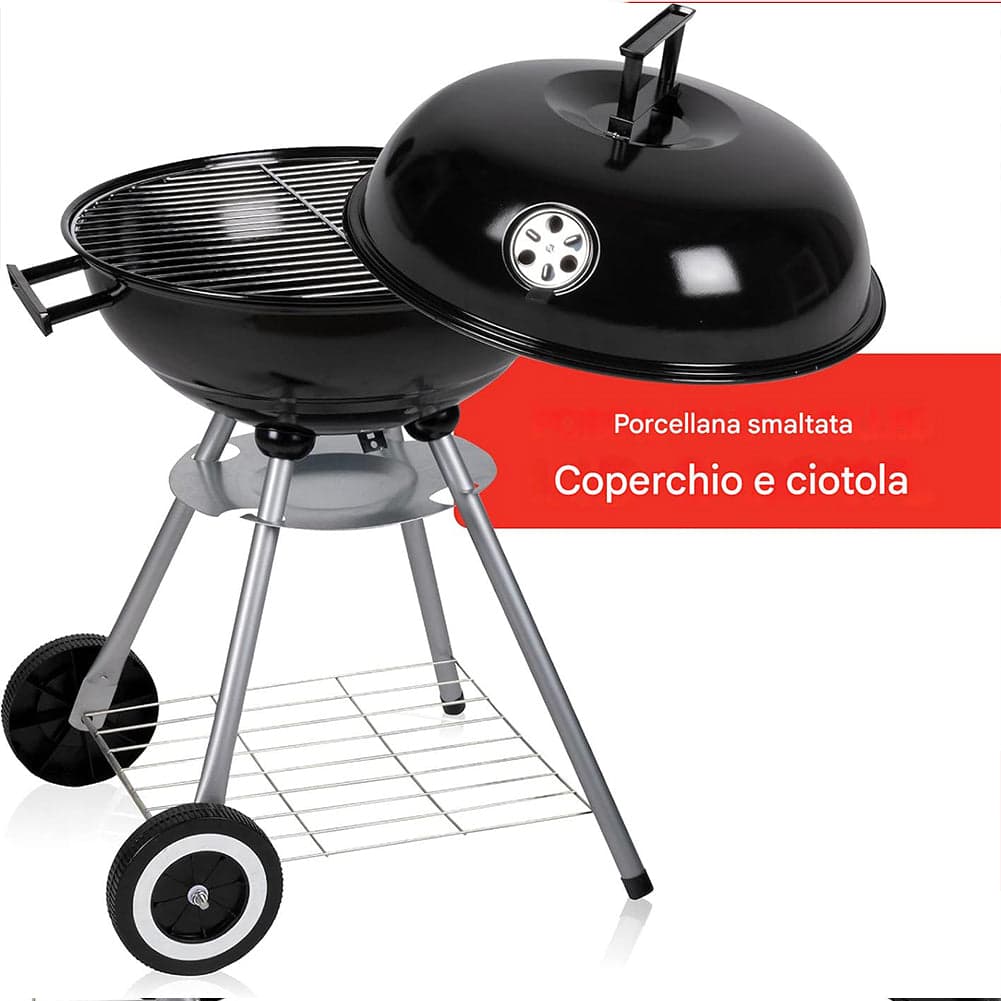 Barbecue a Carbone con Ruote BBQ Rotondo in Acciaio con Valvola di Ventilazione in Barbecue a carbone Esplodia - Napoli, commercioVirtuoso.it