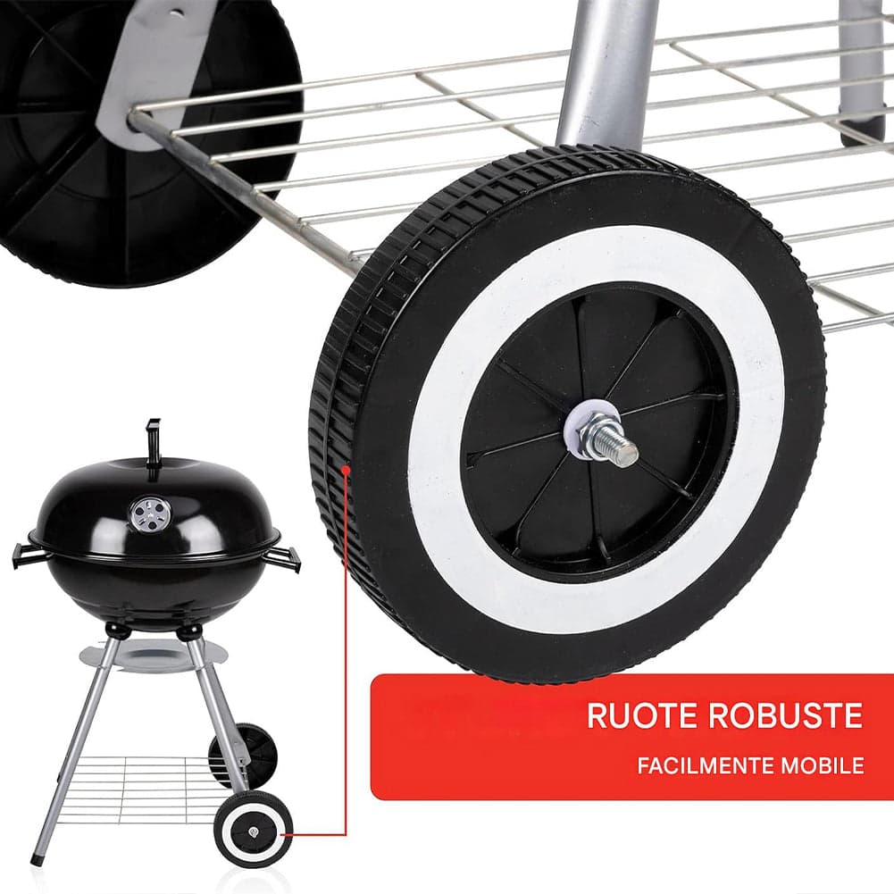 Barbecue a Carbone con Ruote BBQ Rotondo in Acciaio con Valvola di Ventilazione in Barbecue a carbone Esplodia - Napoli, commercioVirtuoso.it