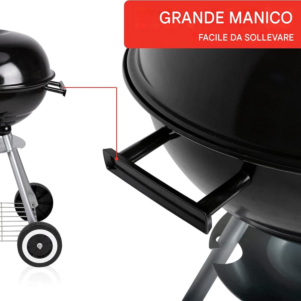 Barbecue a Carbone con Ruote BBQ Rotondo in Acciaio con Valvola di Ventilazione in Barbecue a carbone Esplodia - Napoli, commercioVirtuoso.it