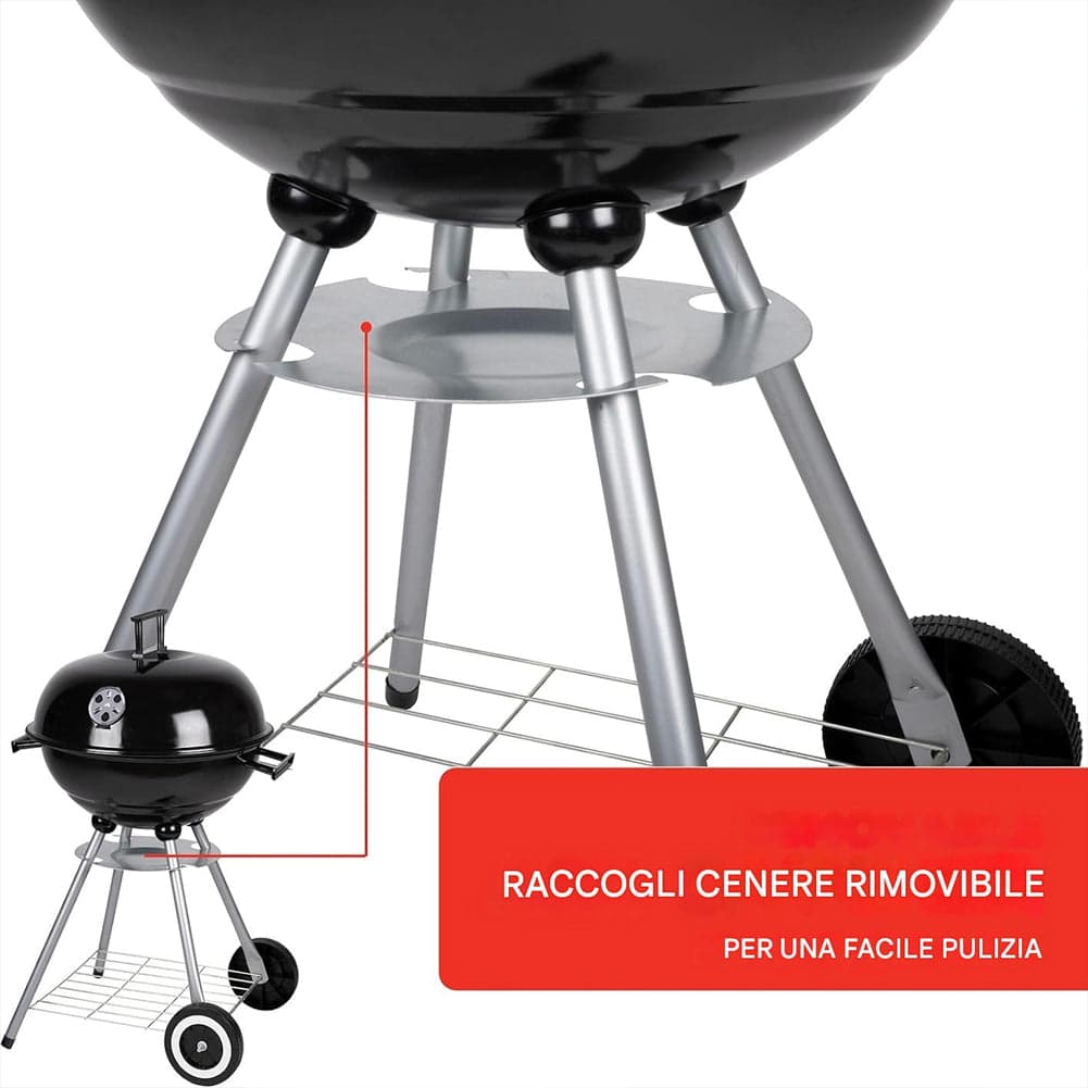 Barbecue a Carbone con Ruote BBQ Rotondo in Acciaio con Valvola di Ventilazione in Barbecue a carbone Esplodia - Napoli, commercioVirtuoso.it