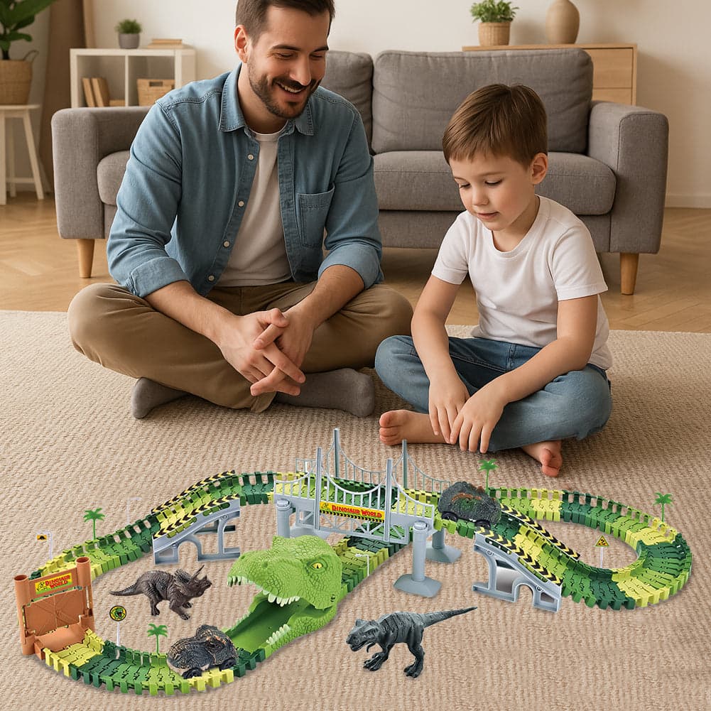 Playset Pista Macchinine Flessibili Parco dei Dinosauri Gioco con T-Rez 144 Pz in Piste da corsa Esplodia - Napoli, commercioVirtuoso.it