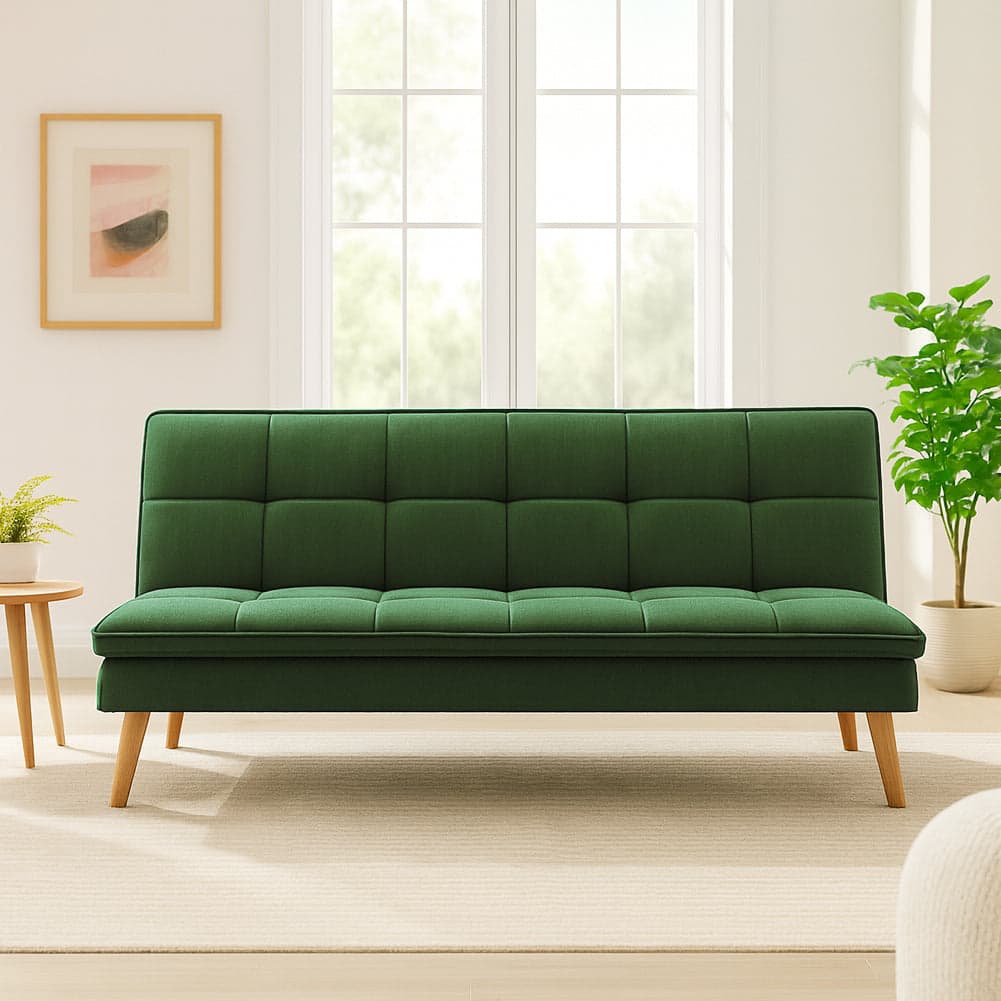 Divano Letto Reclinabile 3Posti in Tessuto Nordico con Gambe Legno Naturale Verde in Divani Danyx - Casoria, commercioVirtuoso.it
