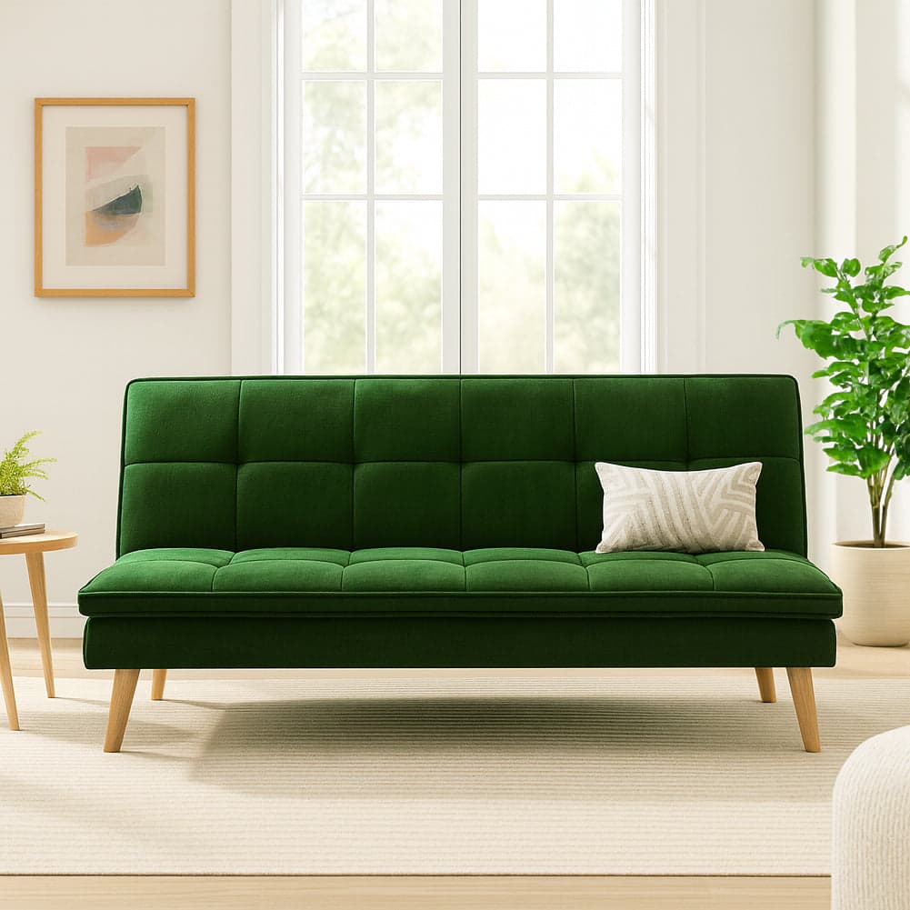 Divano Letto Reclinabile 3Posti in Tessuto Nordico con Gambe Legno Naturale Verde in Divani Danyx - Casoria, commercioVirtuoso.it