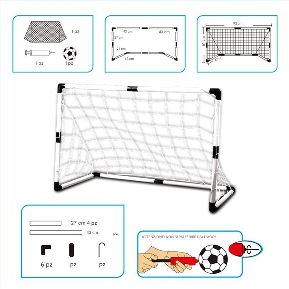 Set 2 Porte da Calcio 92x64 cm con Pallone e Gonfiatore Gioco per Bambini 3+ in Calcio Danyx - Casoria, commercioVirtuoso.it