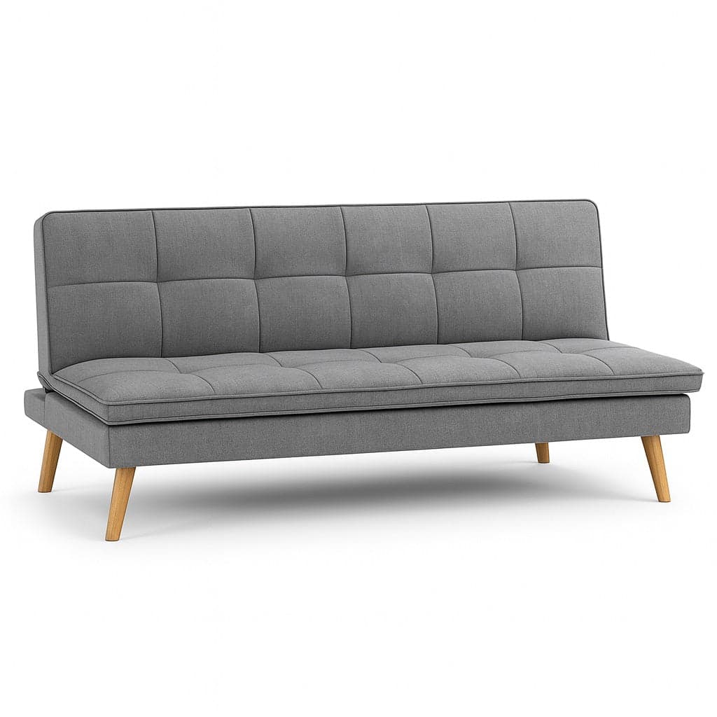 Divano Letto Reclinabile 3Posti in Tessuto Nordico con Gambe Legno Naturale Grigio