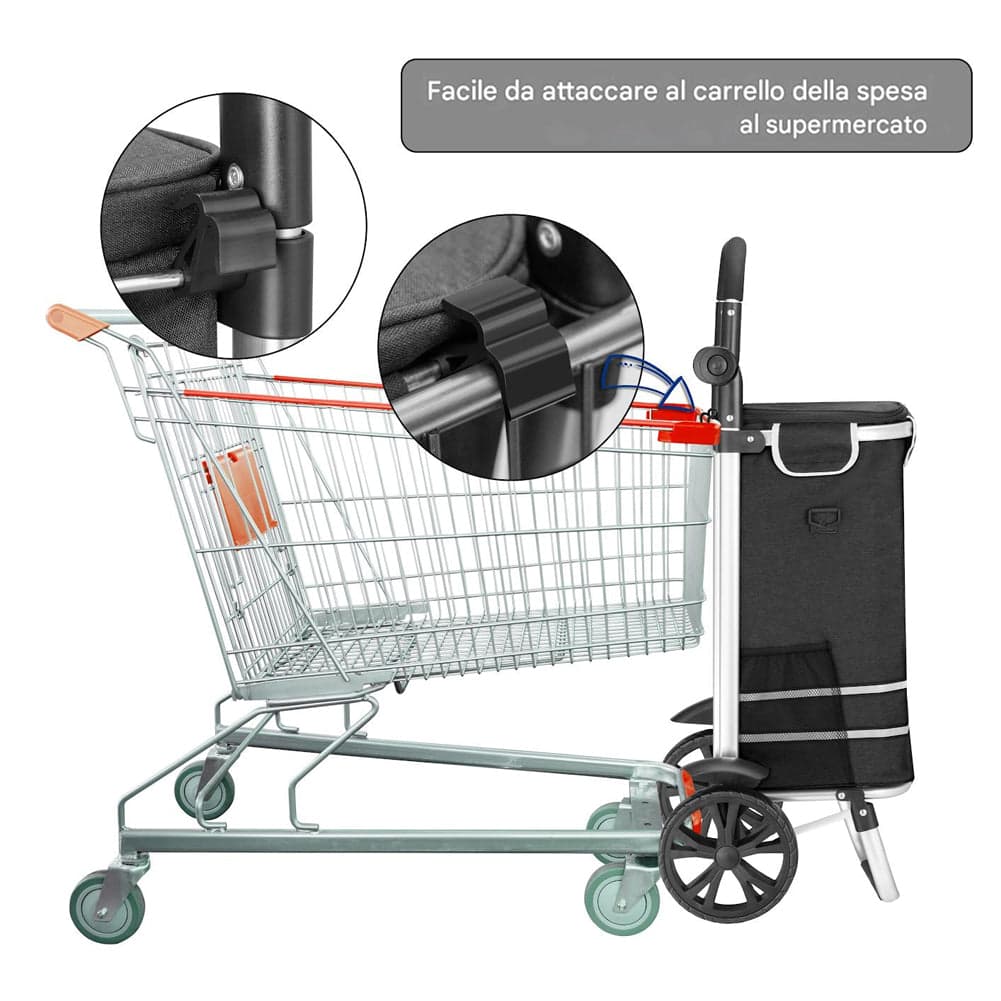 Carrello Spesa Pieghevole 56L Nero Borsa Termica Trolley Portaspesa con Tracolla in Trolley per la spesa Esplodia - Napoli, commercioVirtuoso.it
