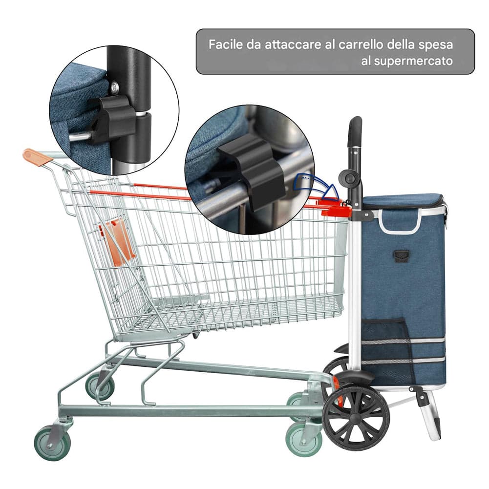 Carrello Spesa Pieghevole 56L Blu Borsa Termica Trolley Portaspesa con Tracolla in Trolley per la spesa Esplodia - Napoli, commercioVirtuoso.it