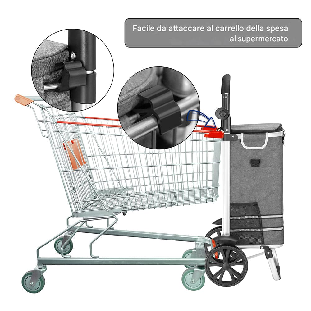 Carrello Spesa Pieghevole 56L Grigio Borsa Termica Trolley Portaspesa e Tracolla in Trolley per la spesa Esplodia - Napoli, commercioVirtuoso.it
