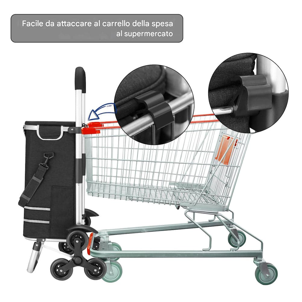 Carrello Spesa Montascale 56L Nero Borsa Termica Trolley Portaspesa con Tracolla in Trolley per la spesa Esplodia - Napoli, commercioVirtuoso.it
