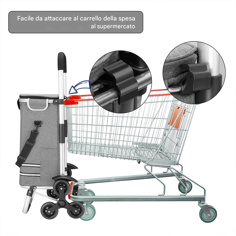 Carrello Spesa Montascale 56L Grigio Borsa Termica Trolley Portaspesa e Tracolla in Trolley per la spesa Esplodia - Napoli, commercioVirtuoso.it