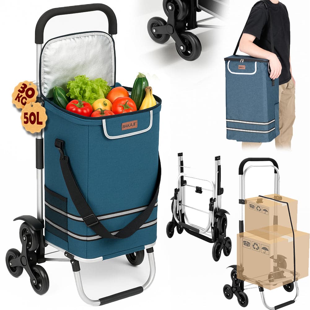 Carrello Spesa Montascale 50L Pieghevole con Borsa Termica Impermeabile 6 Ruote Blu in Trolley per la spesa Danyx - Casoria, commercioVirtuoso.it