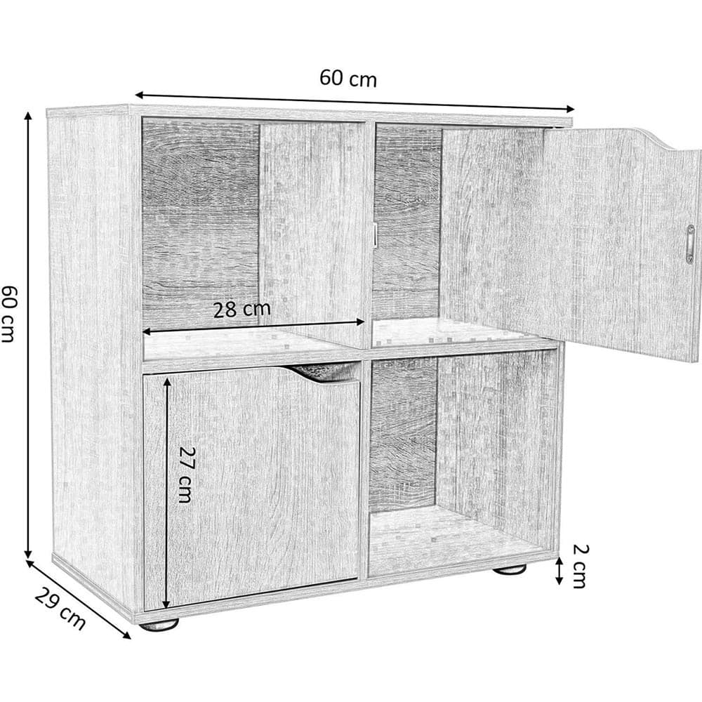 Mobile Base Libreria Bassa 4 Ripiani 2 Ante Legno MDF 60x29x60 Design Moderno Bianco in Librerie Danyx - Casoria, commercioVirtuoso.it