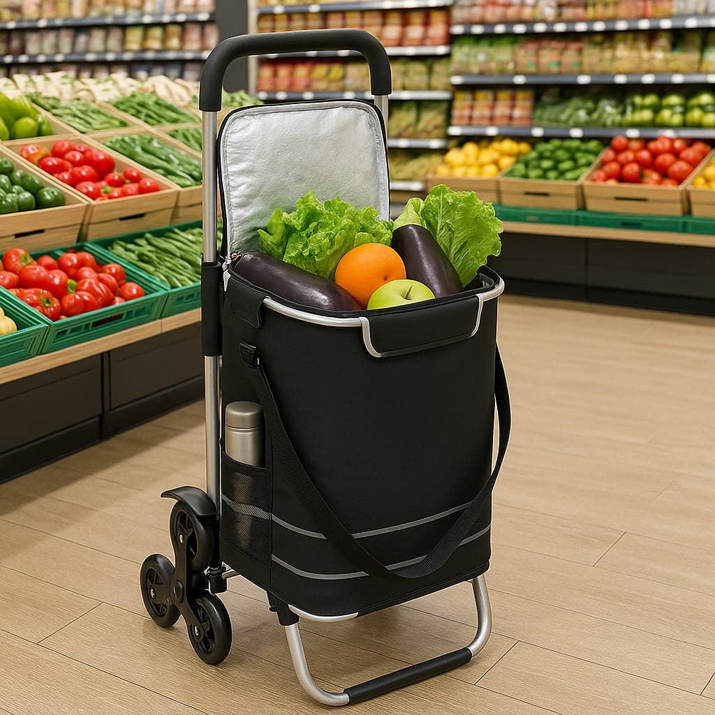 Carrello Spesa Montascale 50L Pieghevole con Borsa Termica Impermeabile 6 Ruote Nero in Trolley per la spesa Danyx - Casoria, commercioVirtuoso.it