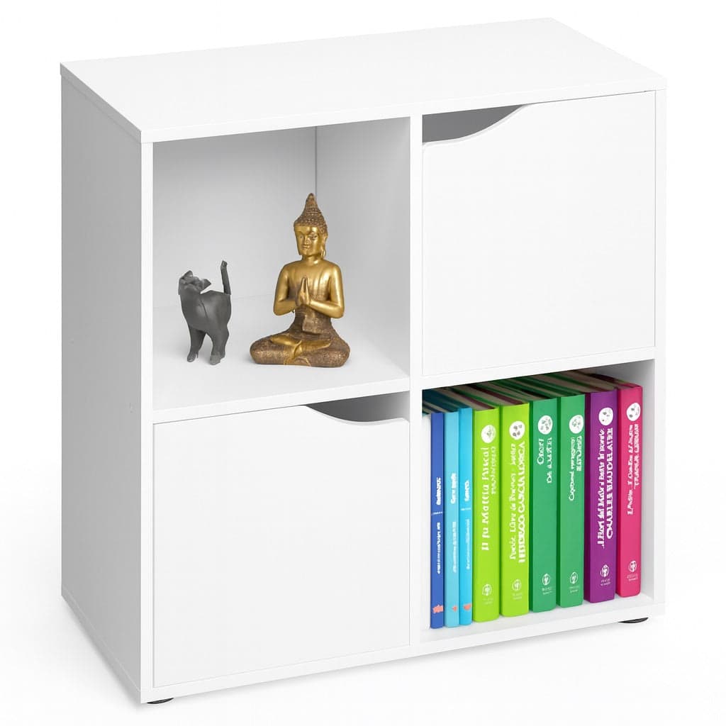 Mobile Base Libreria Bassa 4 Ripiani 2 Ante Legno MDF 60x29x60 Design Moderno Bianco in Librerie Danyx - Casoria, commercioVirtuoso.it
