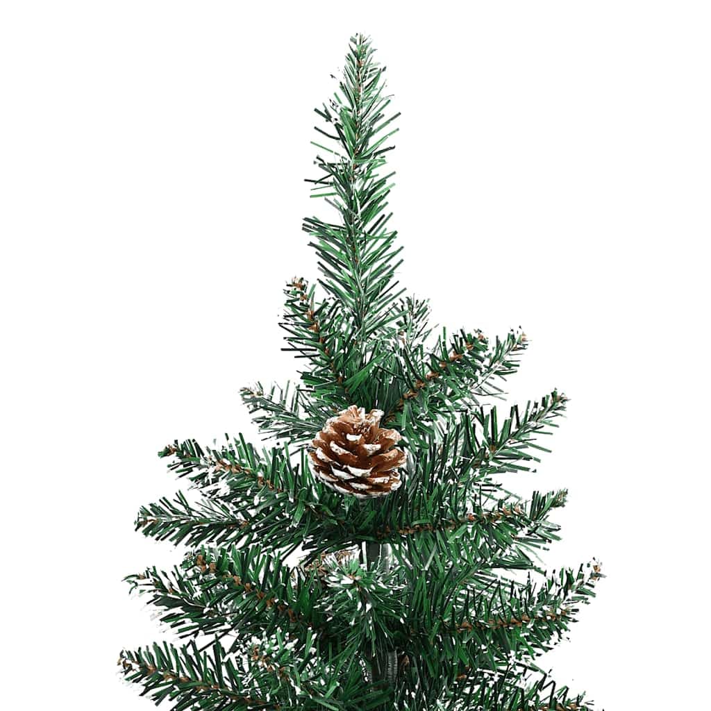 Albero di Natale Sottile 210 cm Verde con Pigne, Neve e Base in Legno Vero in Alberi di natale artificiali Esplodia - Napoli, commercioVirtuoso.it