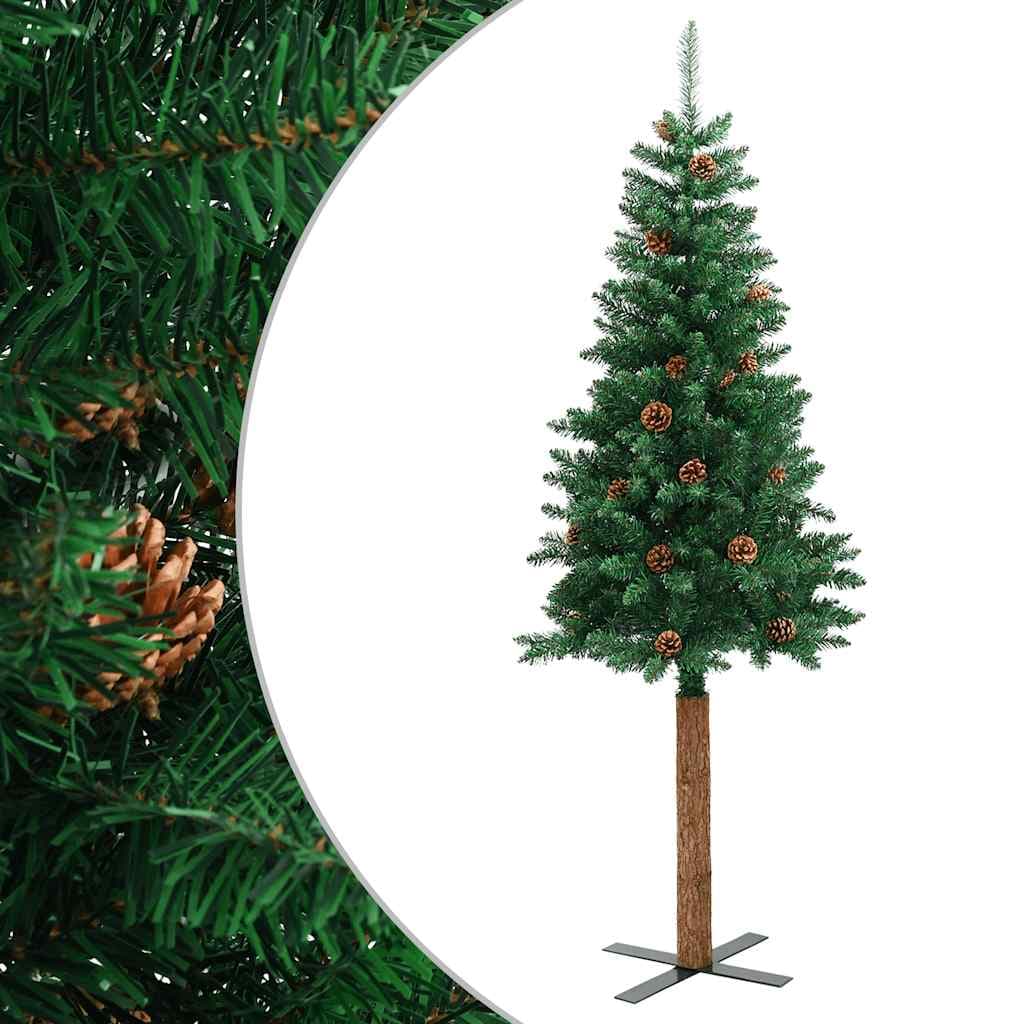 Albero di Natale Sottile 210 cm Verde in PVC con Legno Vero e Pigne Naturali in Alberi di natale artificiali Esplodia - Napoli, commercioVirtuoso.it