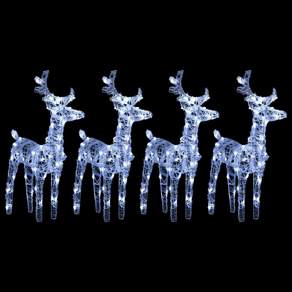 Renne di Natale 4 pz in Acrilico Bianco Freddo con 160 LED e 8 Effetti Luminosi