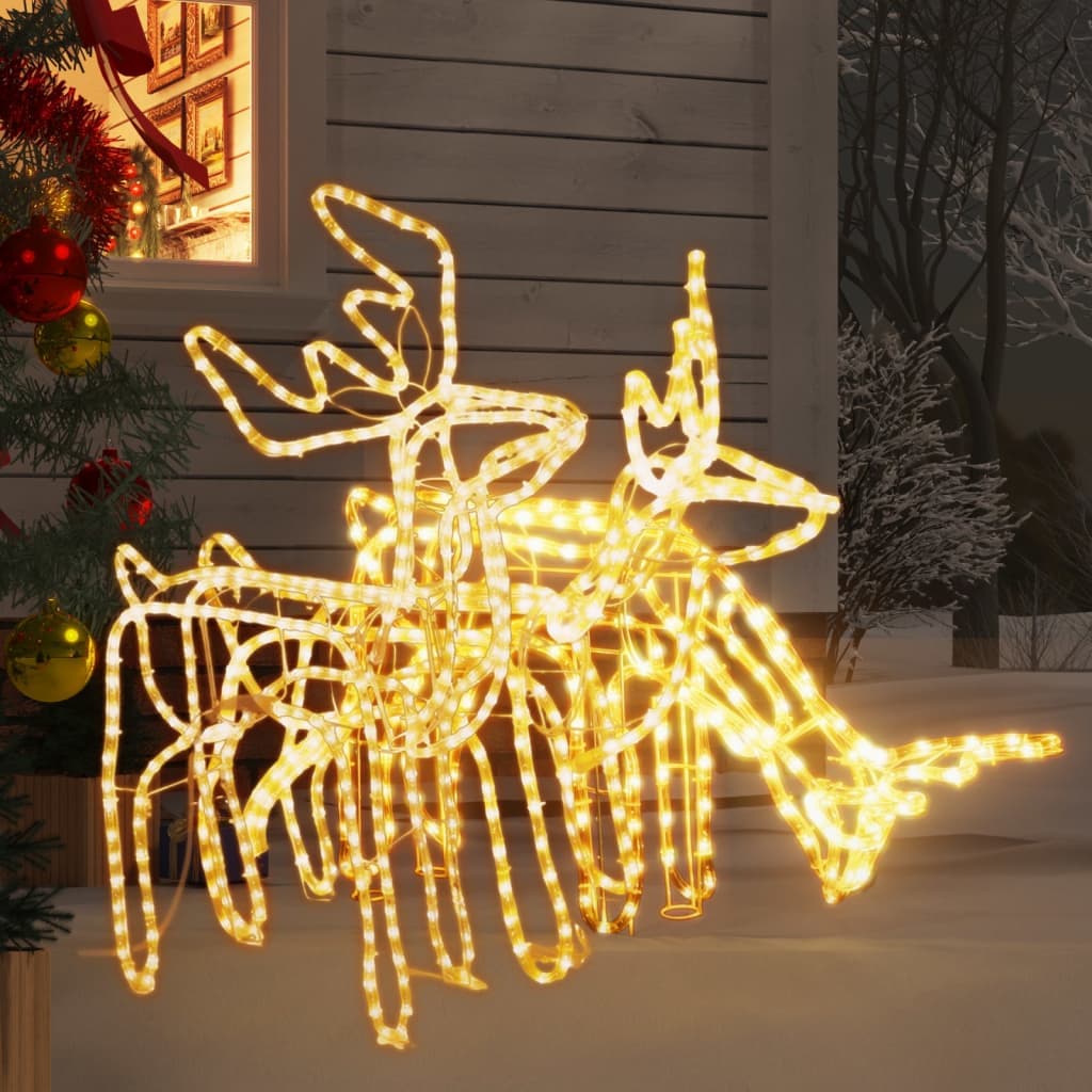 Set Figure Renne Natalizie 3 pz in PVC Bianco Caldo con 192 LED Pieghevoli