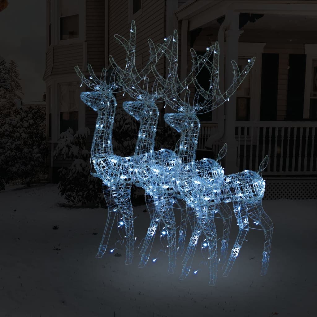 Decorazioni Natalizie Renne in Acrilico 120cm Bianco Freddo con 140 LED 3pz