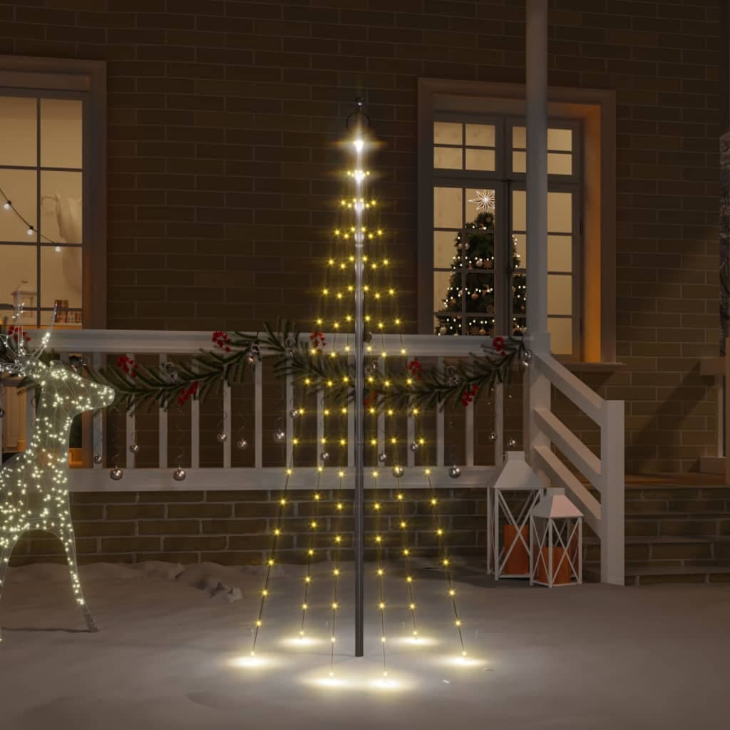 Albero di Natale Pennone 180 cm con 108 LED Bianco Caldo 8 Effetti per Esterno