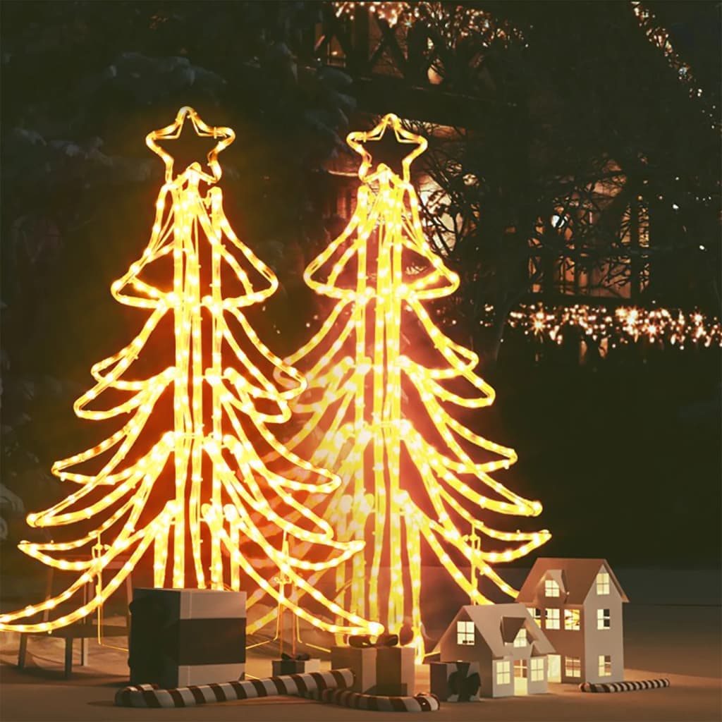 Figura Albero Natale Pieghevole LED 2 pz Bianco Caldo 87x87x93 cm per Esterno