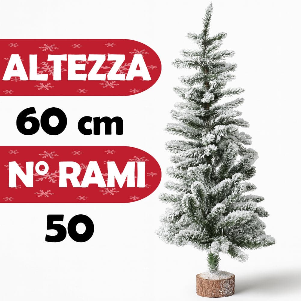 Albero di Natale Innevato 60cm con 50 Rami e Neve Effetto Realistico Base Tronco in Alberi di natale artificiali Esplodia - Napoli, commercioVirtuoso.it