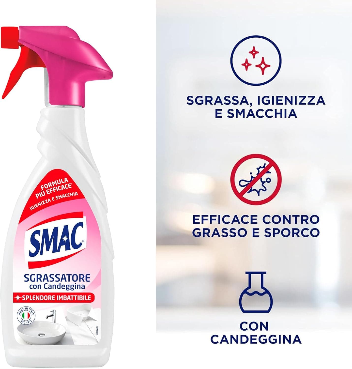 4 X Smac Sgrassatore Spray 650 ML con Candeggina Azione Sgrassante e Igienizzante in Detergenti multiuso Esplodia - Napoli, commercioVirtuoso.it