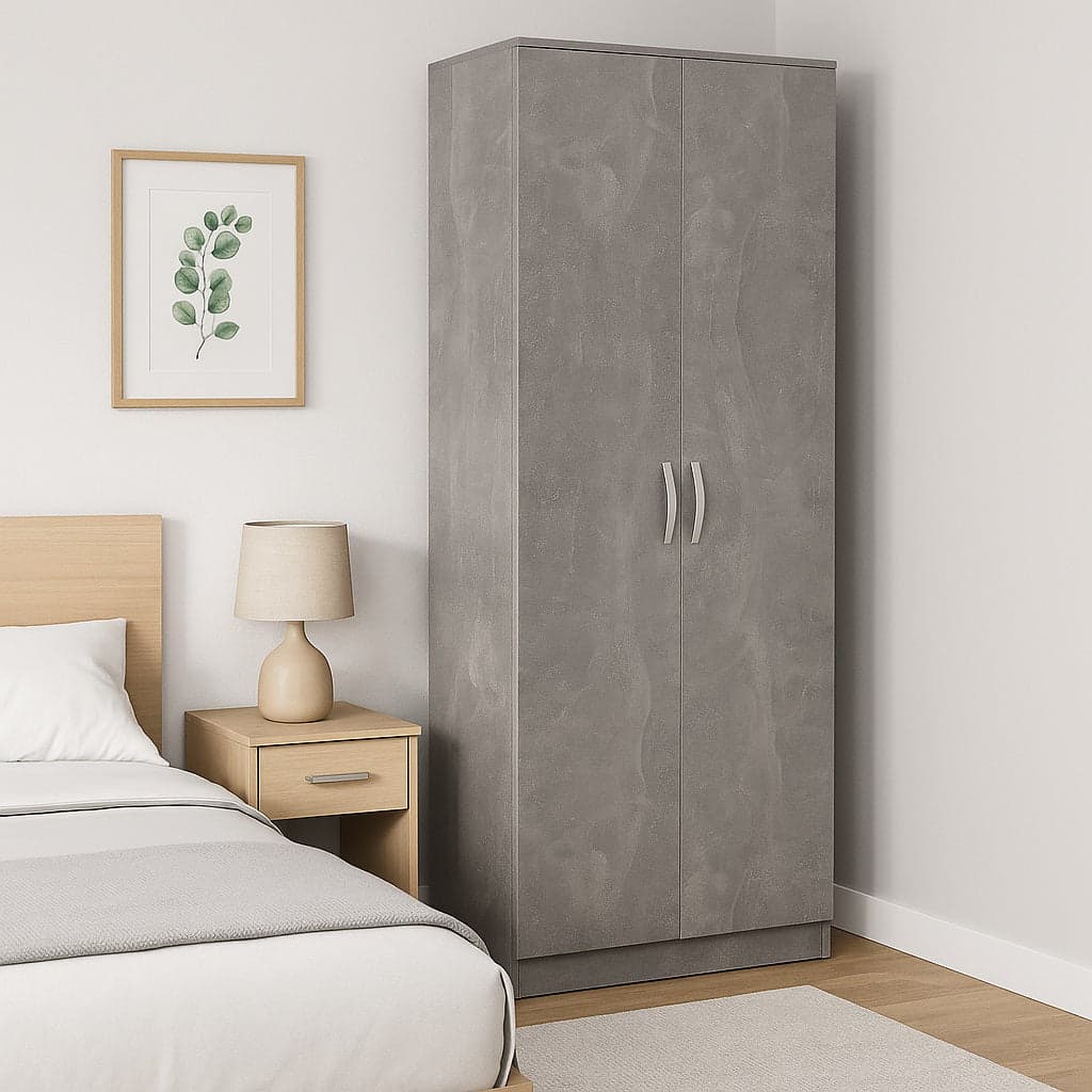 Mobile Armadio 2 Ante 71x38 H 182 cm 6 Ripiani Porta Scarpe Multiuso colore Cemento