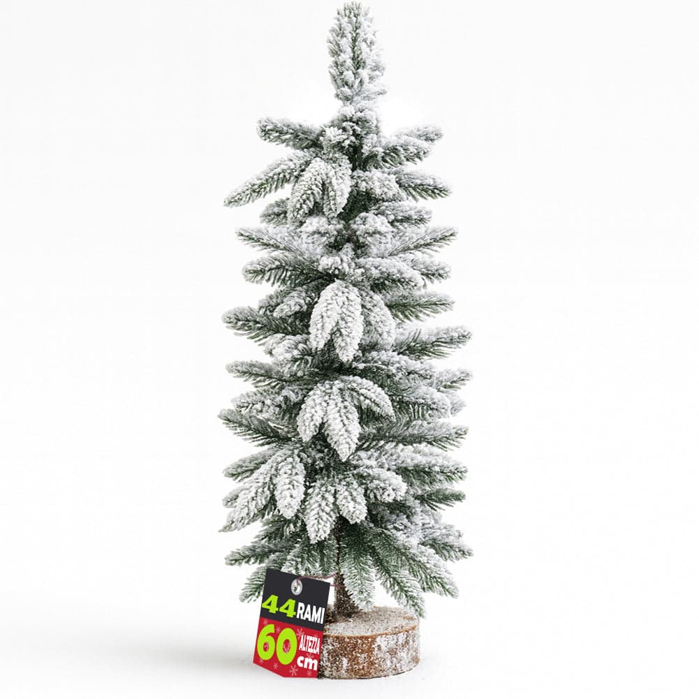 Albero di Natale Innevato 60cm con 44 Rami e Neve Effetto Realistico Base Tronco